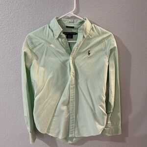 Ralph Lauren Women Classic Fit Oxford Button Down Shirt (green stripes)